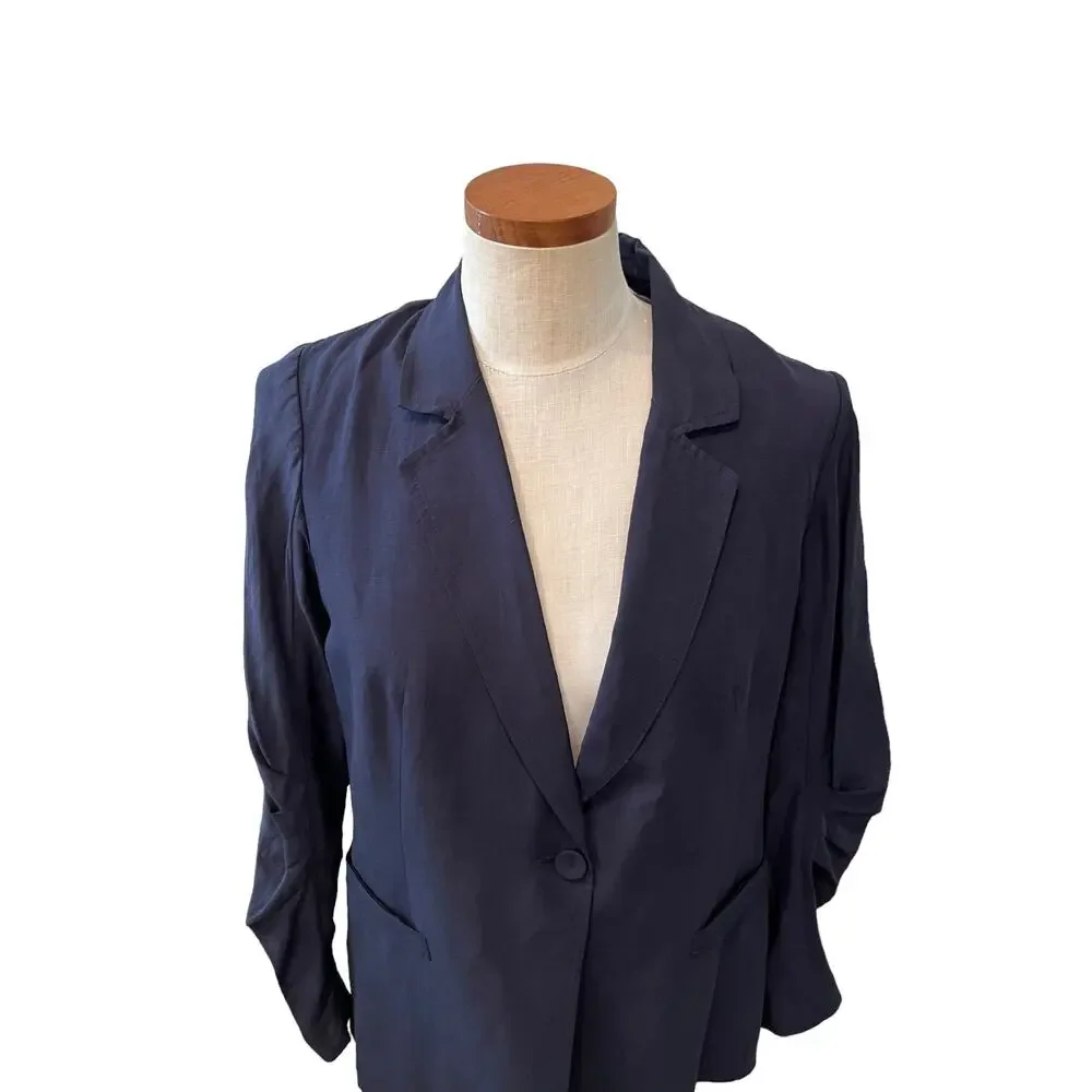 Kobi Halperin Torryn Unstructured Navy Blue Cinched Sleeve Blazer M